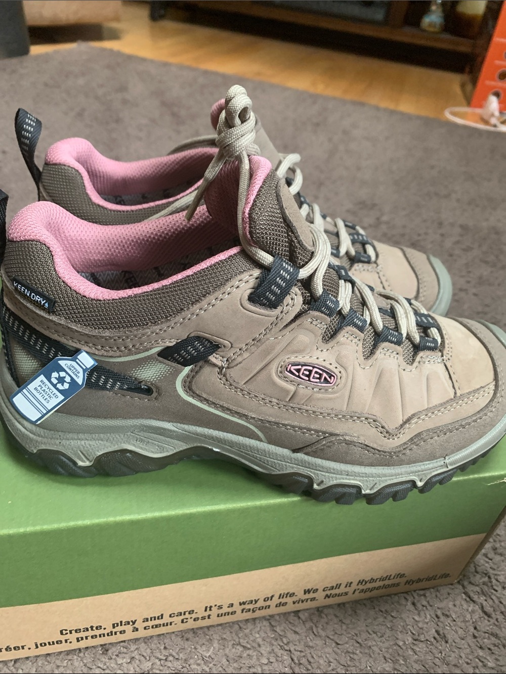 Keen Women's Brindle/Nostalgia Rose Targhee Iv Hiking Shoes with Pink Lining - Picture 6 of 6